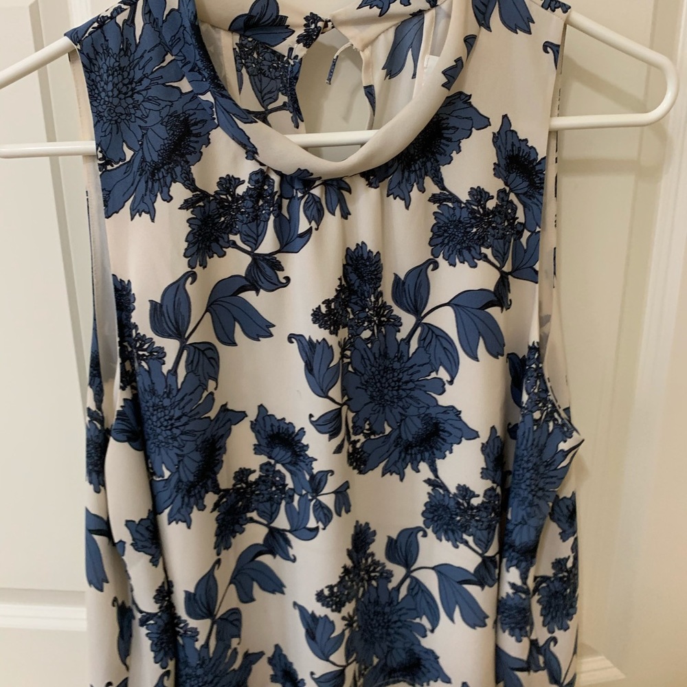 Astr high neck blouse cream/blue